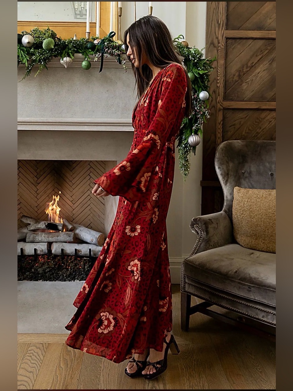 Dress Forum NWT Floral Leopard Print Maxi Dress Size L Boho Romantic - Picture 9 of 17